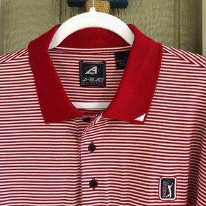AHEAD PGA Tour Logo Red Striped Cotton Golf Shirt